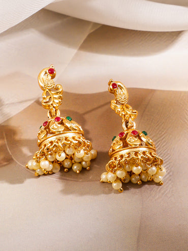 Rubans 22K Gold-Plated Ruby Red & Emerald Green Stone Studded Brass Necklace Jewellery Set