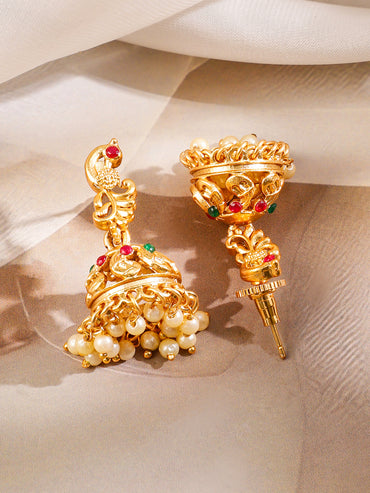 Rubans 22K Gold-Plated Ruby Red & Emerald Green Stone Studded Brass Necklace Jewellery Set