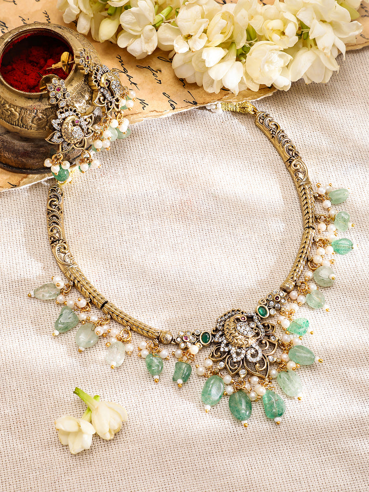 American Diamond Zirconia Green Beads Necklace Set