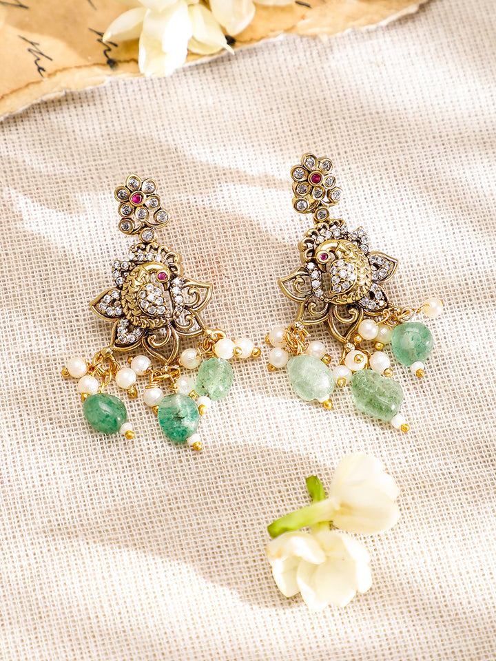 American Diamond Zirconia Green Beads Necklace Set