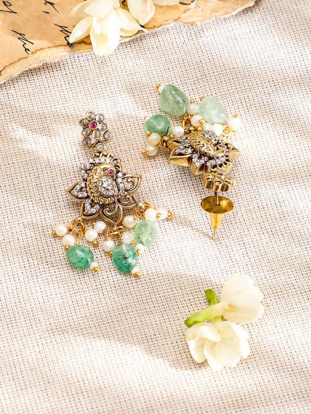 American Diamond Zirconia Green Beads Necklace Set