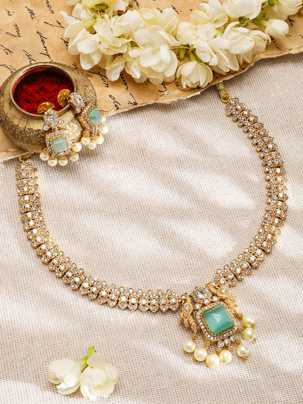 American Diamond Zirconia Green Accented Necklace Set