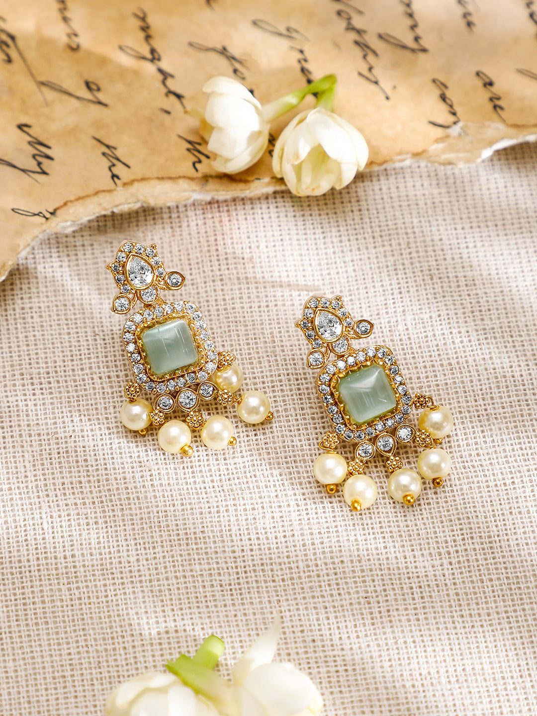 American Diamond Zirconia Green Accented Necklace Set