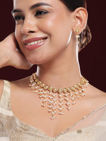 Pearl Beaded Gold Necklace Set