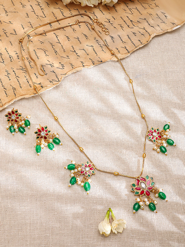 Multicolor Studded Floral Necklace Set