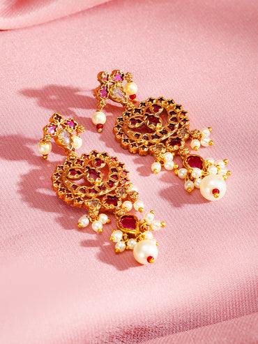 Pink Studded Pearl Beaded Kundan Choker Set