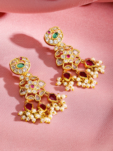 Multicolor Studded Pearl Necklace Set