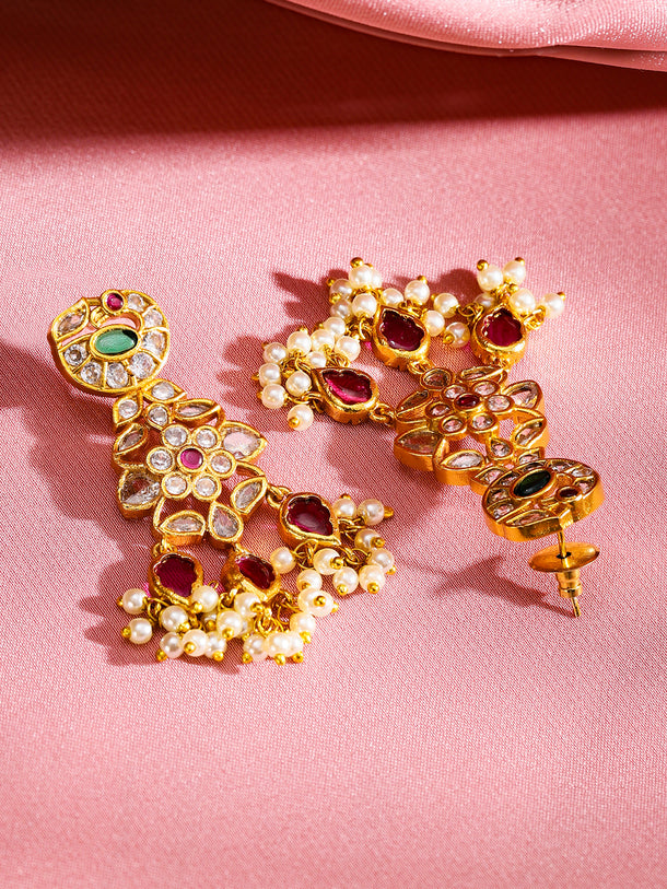 Multicolor Studded Pearl Necklace Set