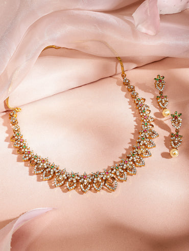 American Diamond Zirconia Red & Green Necklace Set