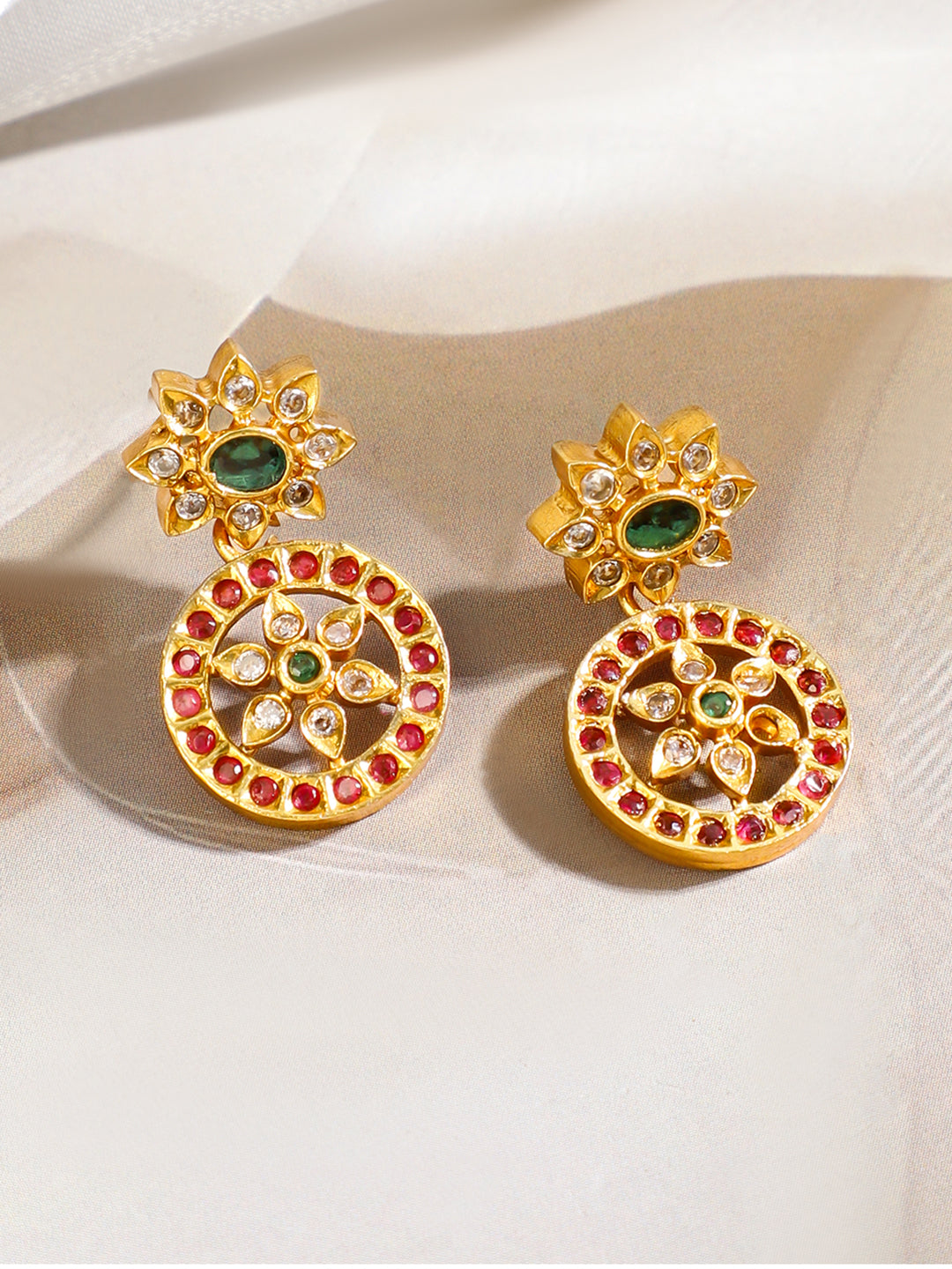 Red & Green Floral Design Short Necklace Set