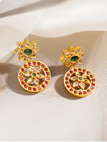 Red & Green Floral Design Short Necklace Set