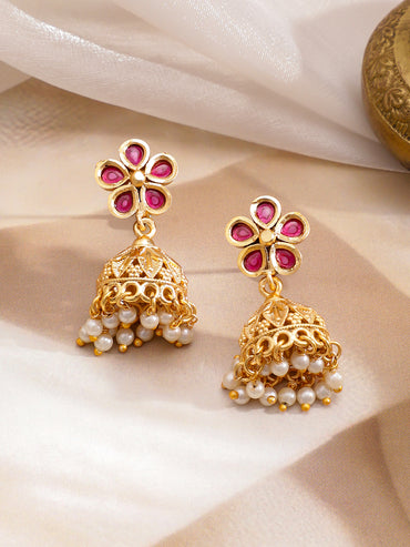 Long Golden Necklace Set With Pearl Drops