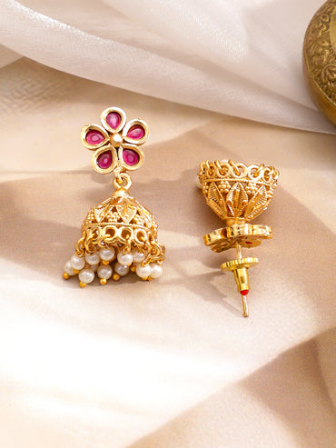 Long Golden Necklace Set With Pearl Drops