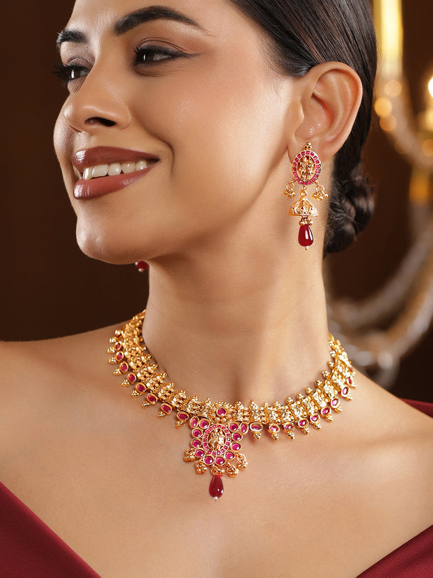 Ruby Studded Temple Necklace Set