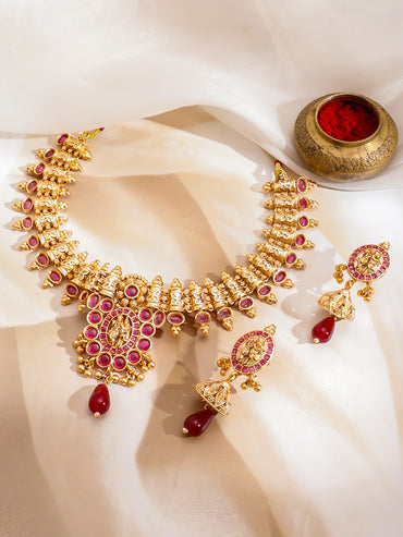 Ruby Studded Temple Necklace Set