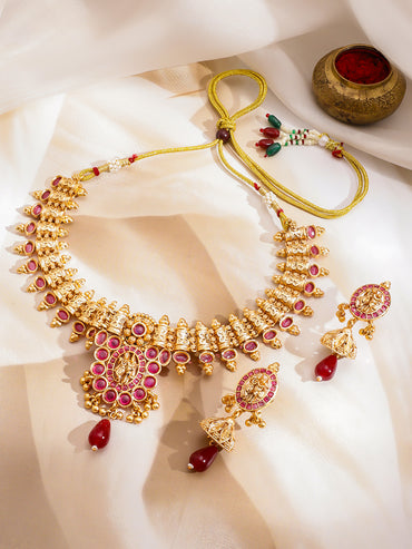 Ruby Studded Temple Necklace Set