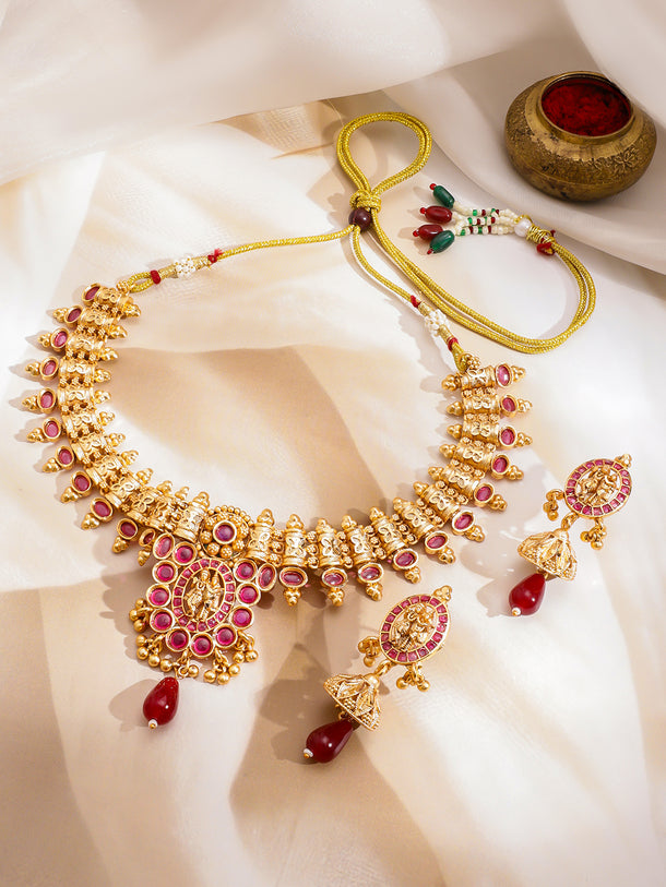 Ruby Studded Temple Necklace Set