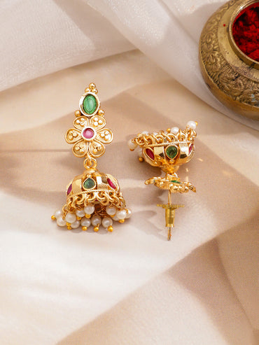 Green & Red Pearl Drop Golden Necklace Set