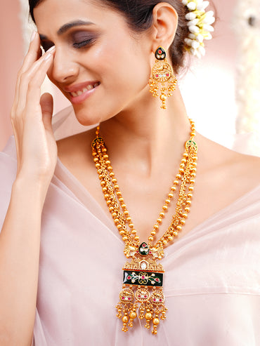 Golden Beaded Traditional Long Necklace Set