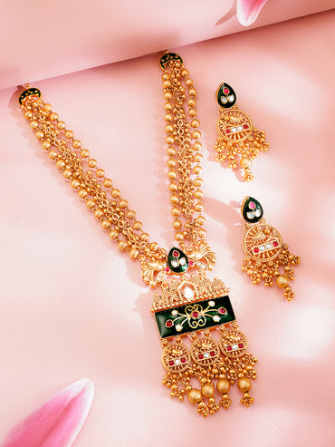 Golden Beaded Traditional Long Necklace Set