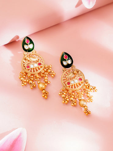 Golden Beaded Traditional Long Necklace Set