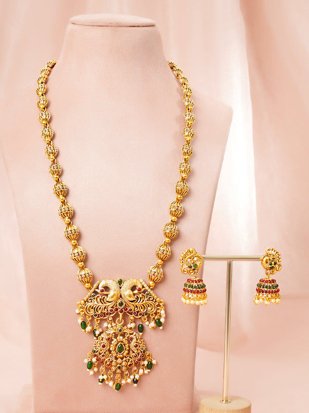 Gold Plated Peacock Motif Pendant Necklace Set
