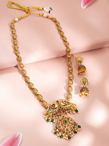 Gold Plated Peacock Motif Pendant Necklace Set