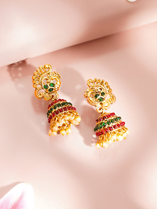 Gold Plated Peacock Motif Pendant Necklace Set