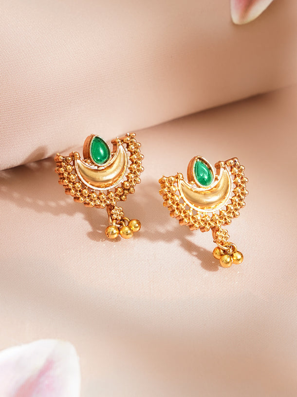 Gold Plated Green Kundan Crescent Moon Choker Necklace Set