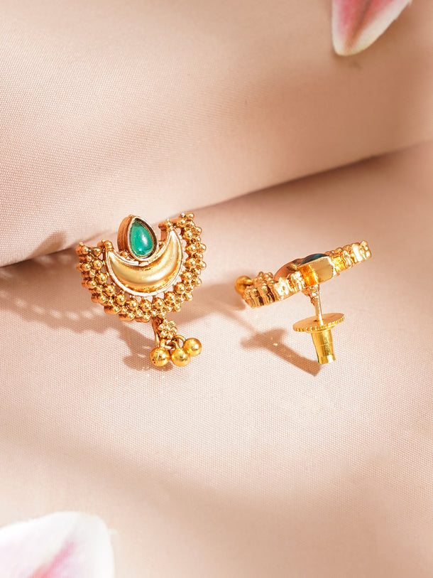 Gold Plated Green Kundan Crescent Moon Choker Necklace Set