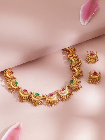 Gold Plated Ruby Crescent Jewellery Set