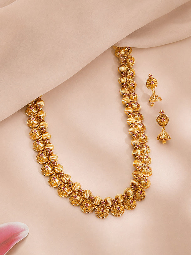 Gold Beaded Traditional Charm Necklace Set
