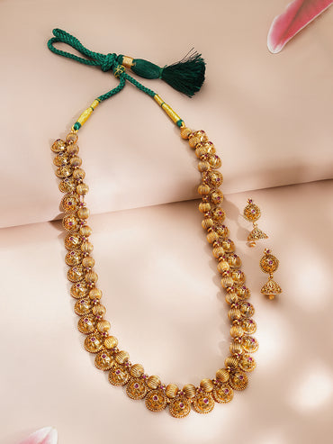 Gold Beaded Traditional Charm Necklace Set
