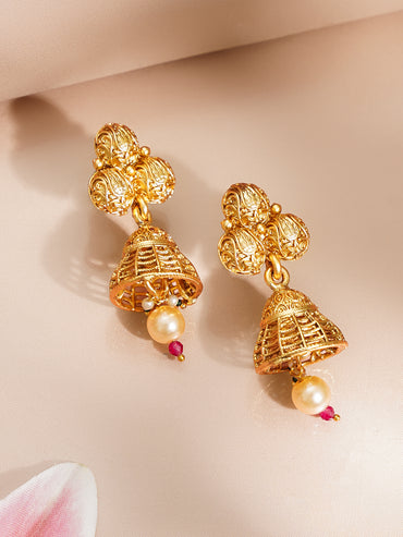 Gold Plated Kundan Pendant Necklace Set With Bead Work
