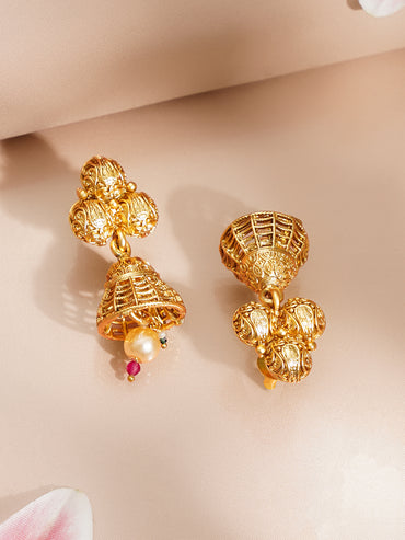 Gold Plated Kundan Pendant Necklace Set With Bead Work