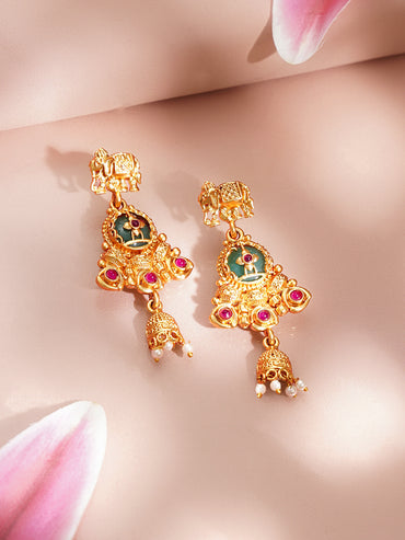 Gold Plated Elephant Motif Kundan Pendant Set