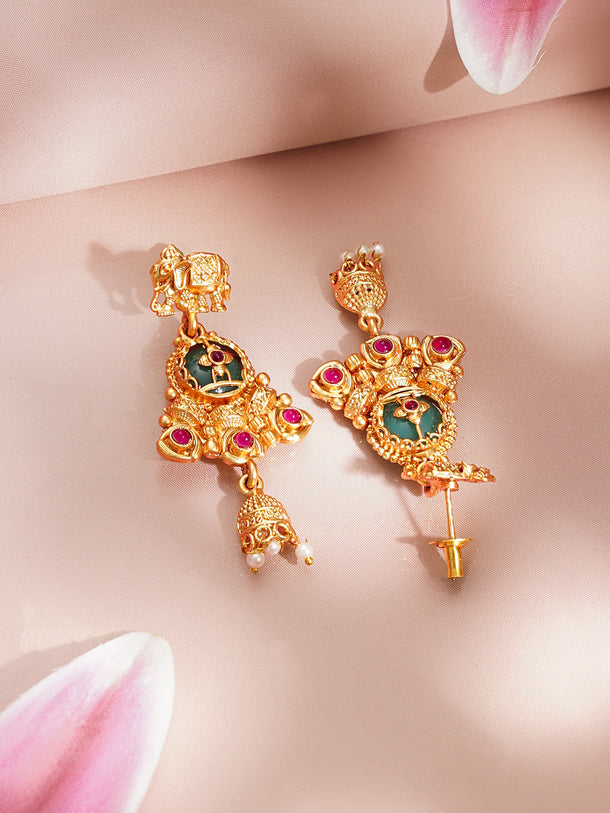 Gold Plated Elephant Motif Kundan Pendant Set