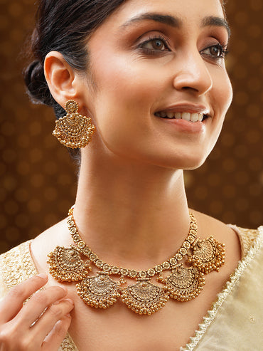 Gold Plated Choker Set With Bead Detailing