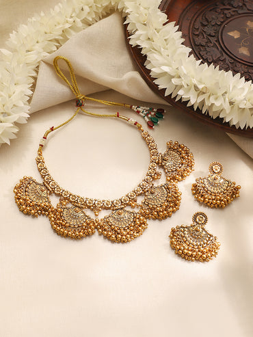 Gold Plated Choker Set With Bead Detailing