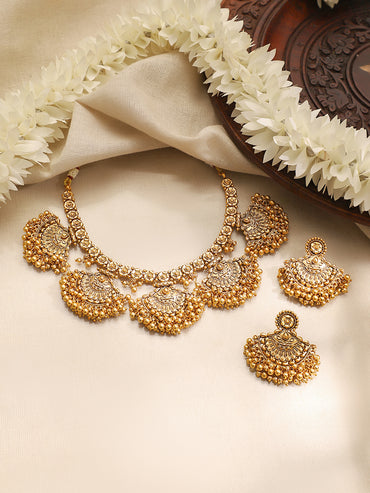 Gold Plated Choker Set With Bead Detailing