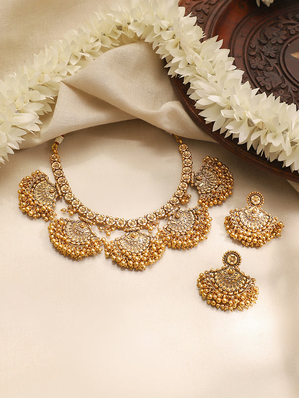 Gold Plated Choker Set With Bead Detailing