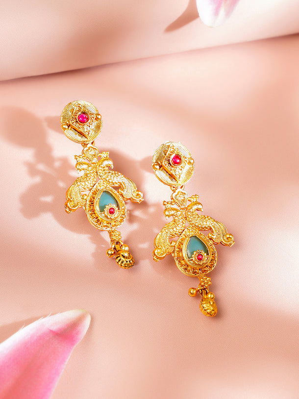 Gold Plated Peacock Motif Floral Necklace Set