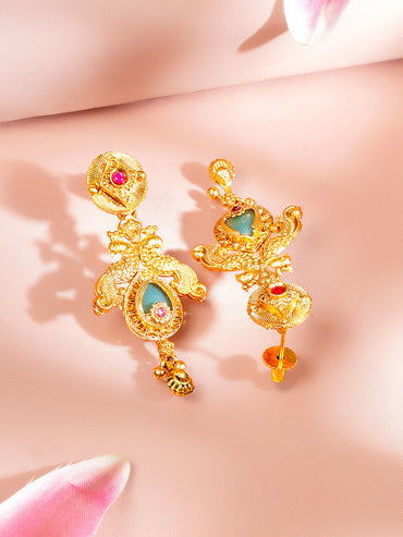 Gold Plated Peacock Motif Floral Necklace Set