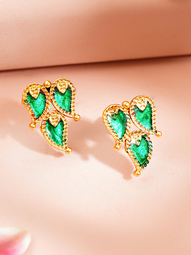 Gold Plated Leaf Drop Emerald Necklace Set