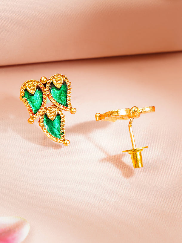 Gold Plated Leaf Drop Emerald Necklace Set