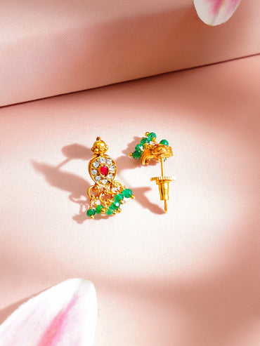 Gold Plated Green Beaded Peacock Motif Necklace Set