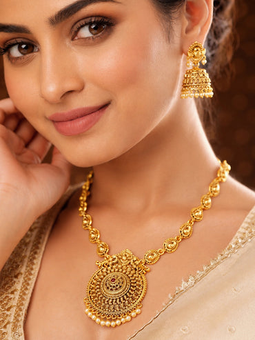 Gold Plated Peacock Motif Pendant Necklace Set