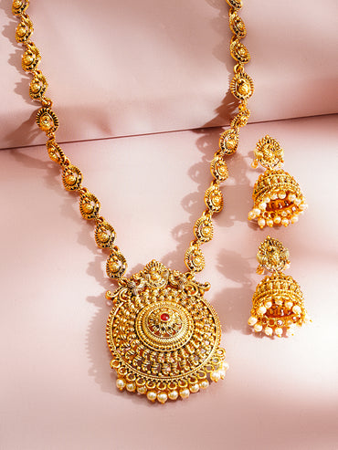 Gold Plated Peacock Motif Pendant Necklace Set