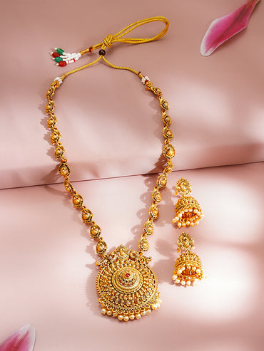 Gold Plated Peacock Motif Pendant Necklace Set