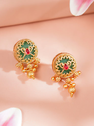 Gold Plated Meenakari Sunburst Medallion Necklace Set